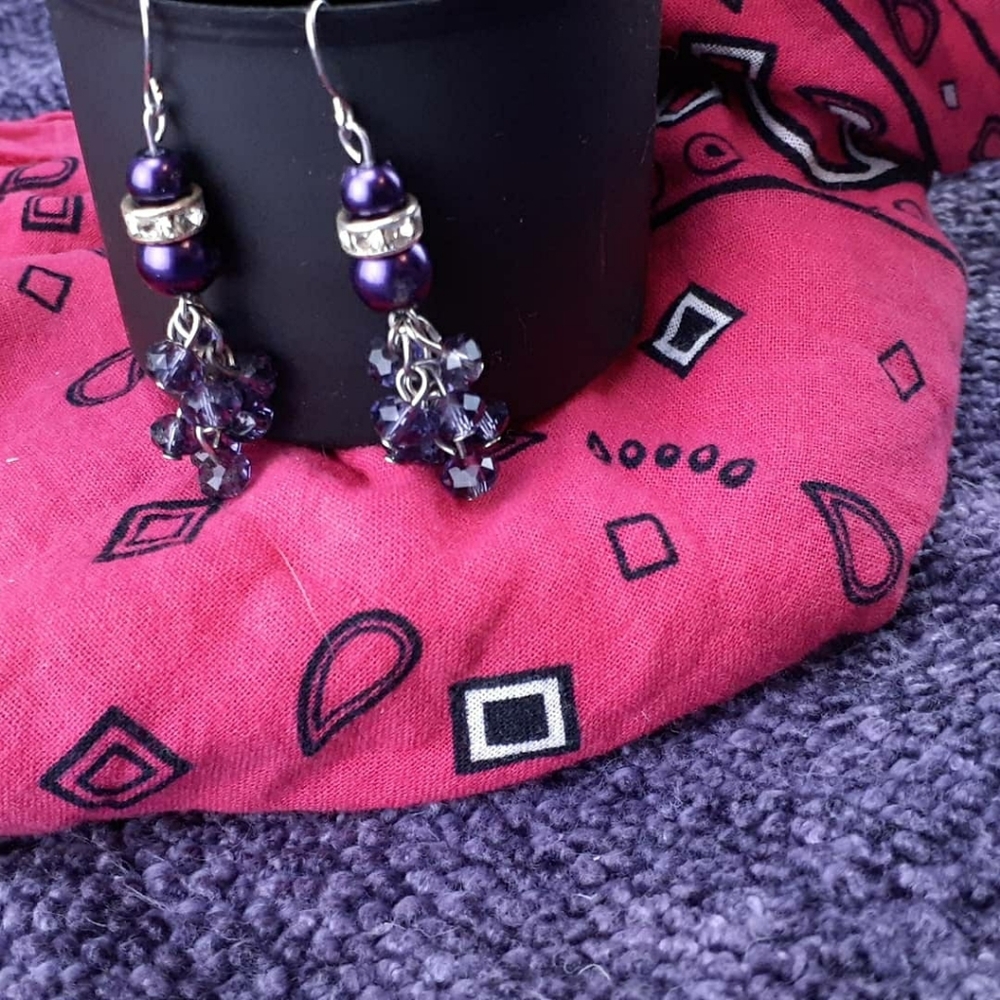 Purple pearl & crystal earrings